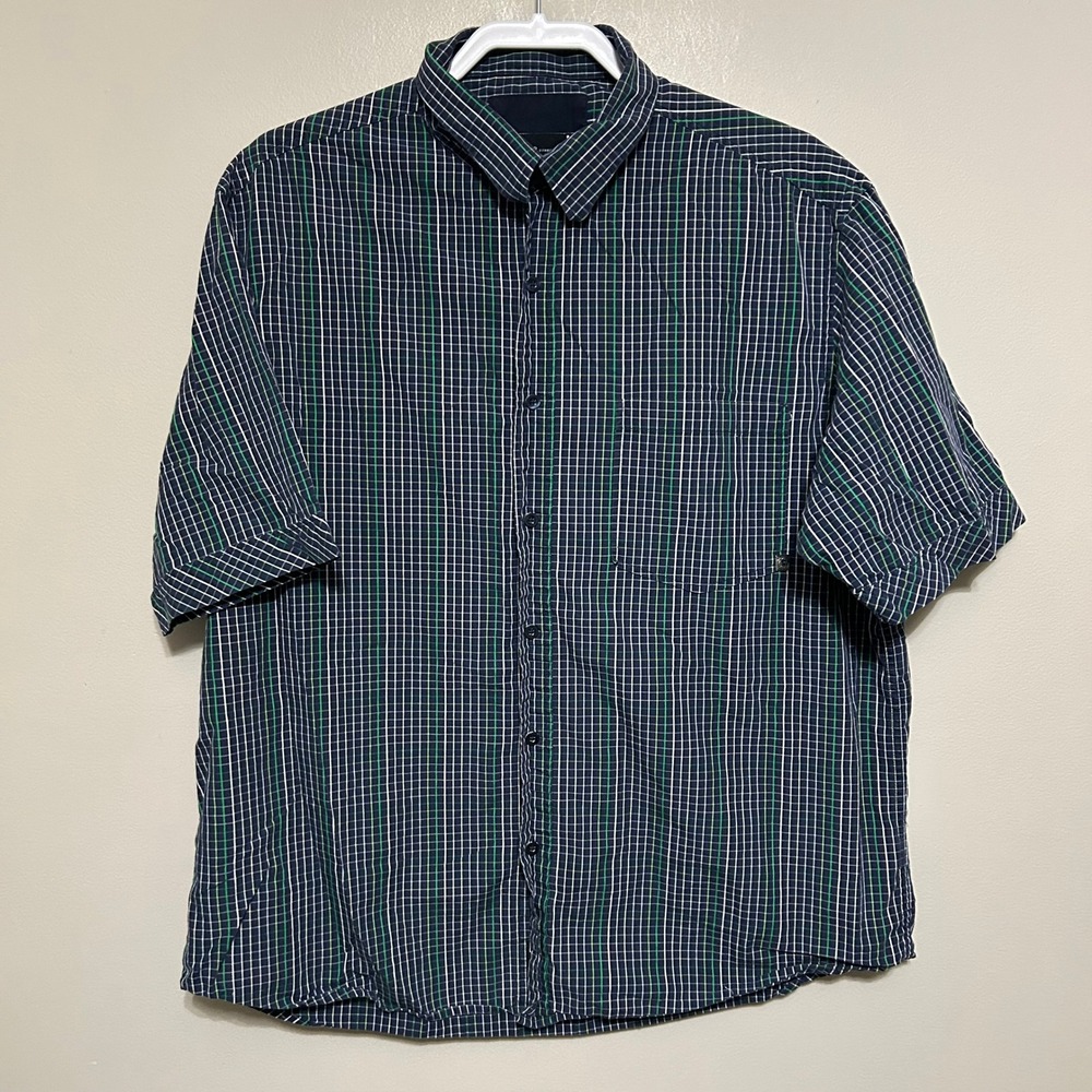 Rocawear Men's Shirt XL Blue Green White Plaid Button Up Short Sleeve Casual Y2K